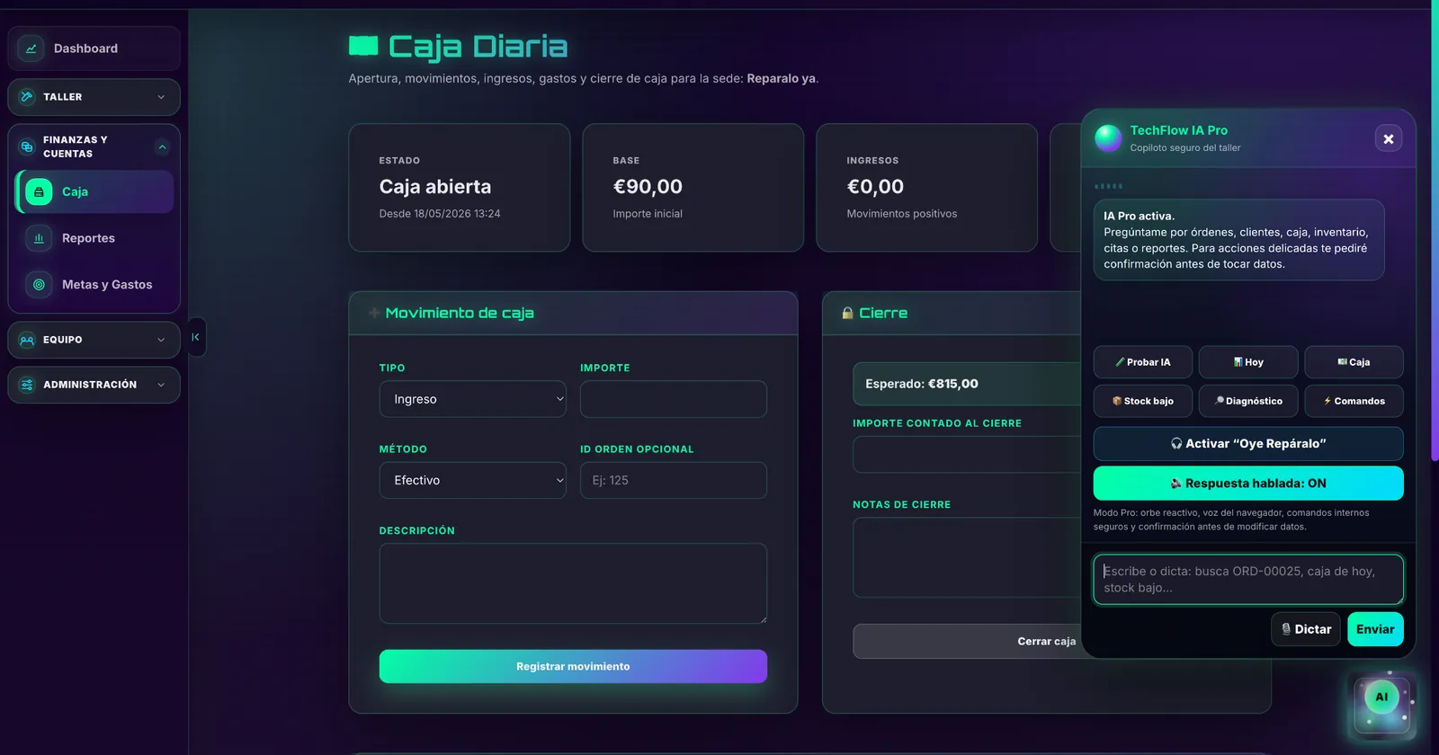 Caja diaria TechFlow